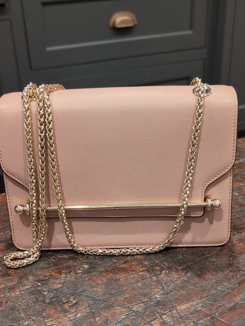 Strathberry Blush Pink Shoulder Bag with Gold Chain